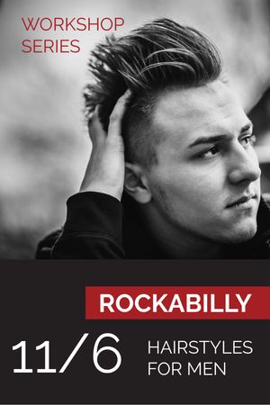Designvorlage Workshop announcement Man with rockabilly hairstyle für Tumblr