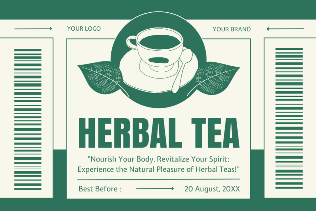 Designvorlage Herbal Tea In Cup Promotion In Green für Label