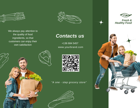 Template di design Famiglia felice con le verdure nel sacchetto di carta nei generi alimentari Brochure 8.5x11in