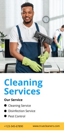 Designvorlage Cleaning Services Ad with Man in Uniform für Flyer DIN Large