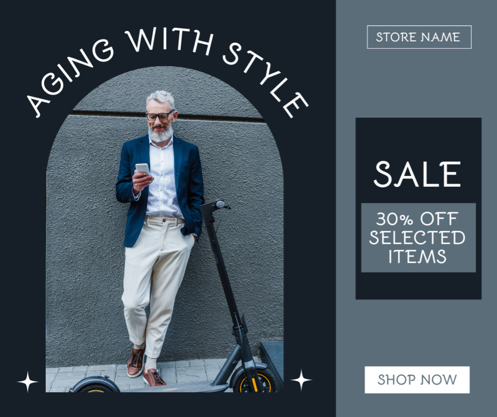 Fashion Collection Offer with Elderly Man Facebook Design Template