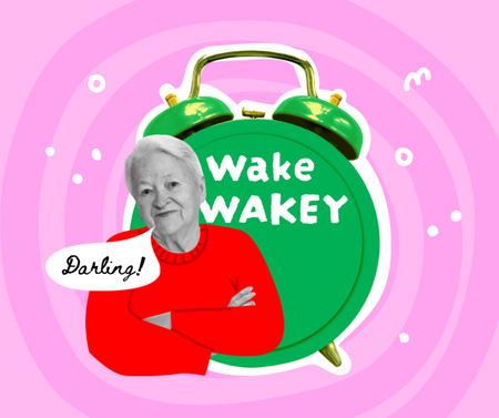 Funny Grandma with Huge Alarm Clock Facebook Design Template