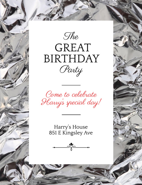 Birthday Party with Shiny Crumpled Foil Flyer 8.5x11inデザインテンプレート