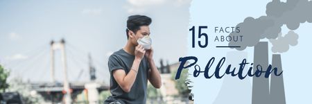 Modèle de visuel Pollution Facts with Man in Protective Mask - Email header