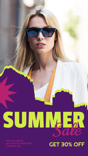 Summer Sale of Clothes and Accessories on Purple Instagram Story Design Template