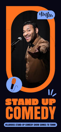 ステージ上で笑顔の男性が登場するスタンドアップ ショーの広告 Snapchat Geofilterデザインテンプレート