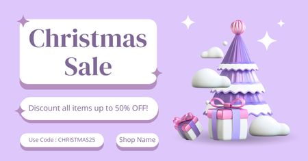 Christmas Sale Announcement with Holiday Gifts on Purple Facebook AD Design Template