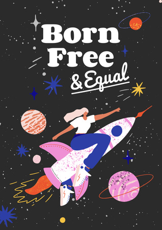 Platilla de diseño Inspirational Phrase with Girl on Rocket Poster