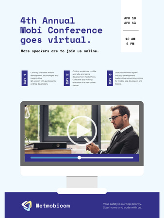 Designvorlage Online Conference announcement with Woman speaker für Poster US