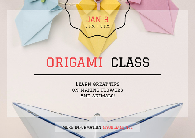 Origami Classes Invitation with Paper Garland Flyer A6 Horizontalデザインテンプレート