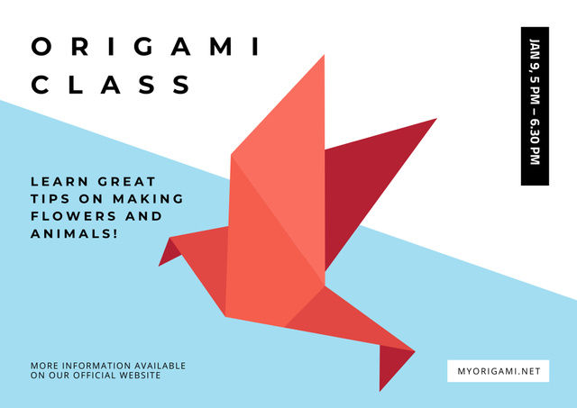 Origami Classes Invitation with Paper Dove Poster B2 Horizontal Design Template