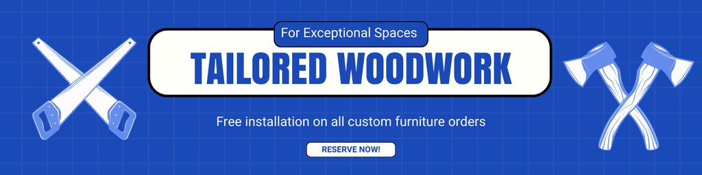 Tailored Woodwork Ad with Illustration of Tools Twitter Design Template