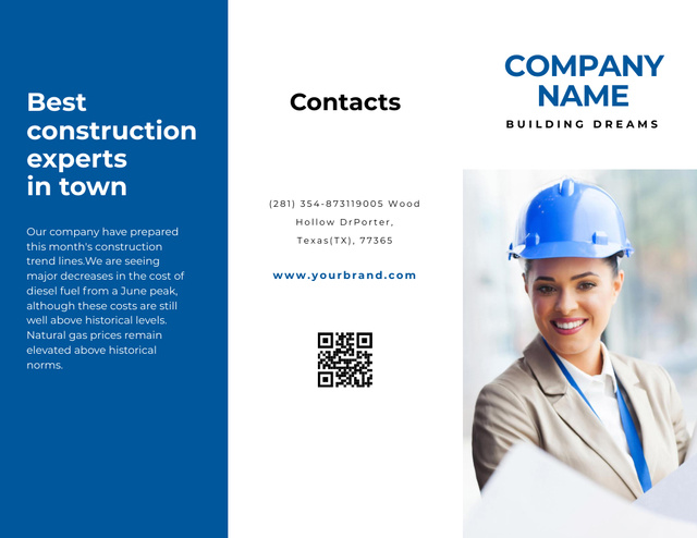 Construction Company Services Promotion Brochure 8.5x11in Šablona návrhu