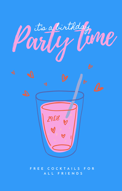 Plantilla de diseño de Party Announcement with Cute Cocktail Illustration Invitation 4.6x7.2in 