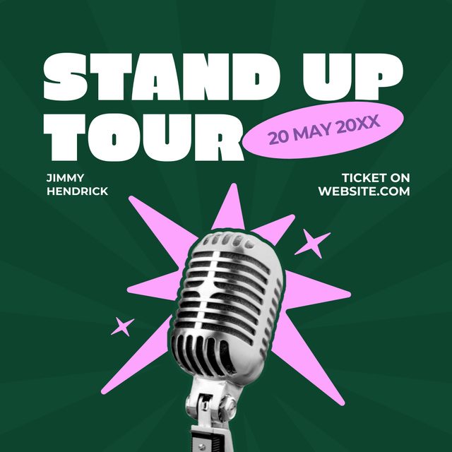 Plantilla de diseño de Stand Up Tour Announcement with Retro Microphone and Pink Star Instagram 