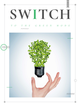 Eco Light Bulb with Leaves Poster US Design Template