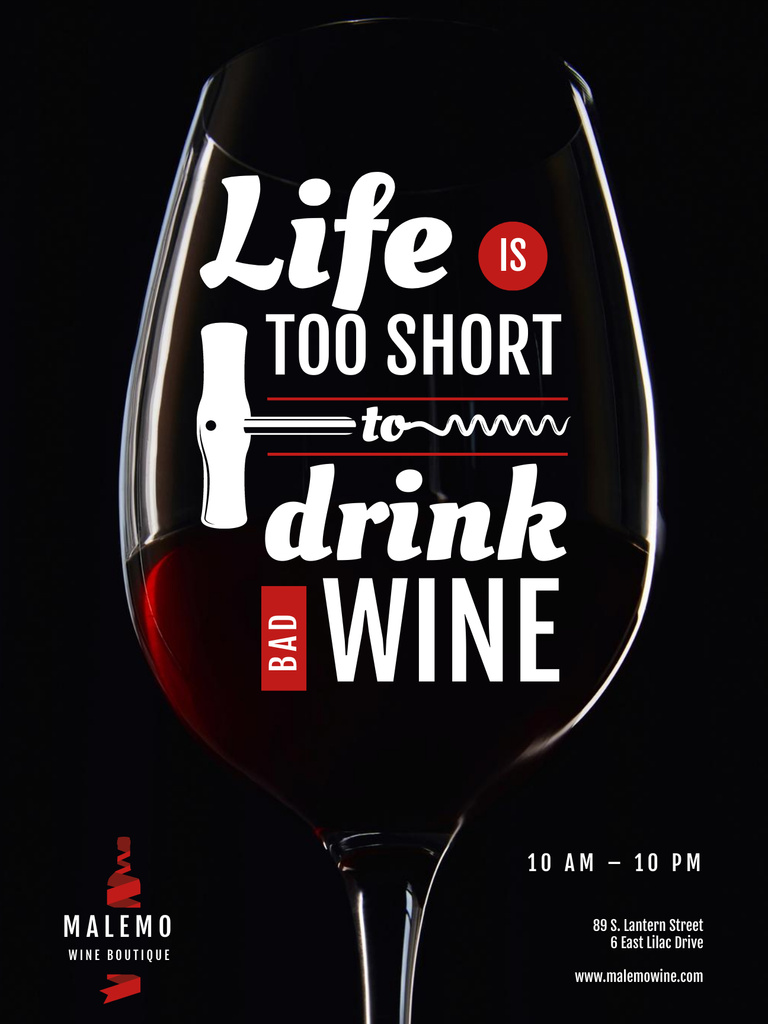 Ontwerpsjabloon van Poster US van Wine Store Ad with Wineglass with Corkscrew