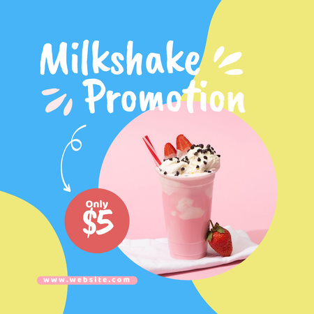 Milkshake Promotion with Pink Cocktail with Strawberries Instagram Design Template