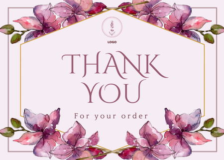 Thank You Message with Pink Watercolor Flowers Postcard 5x7in Design Template
