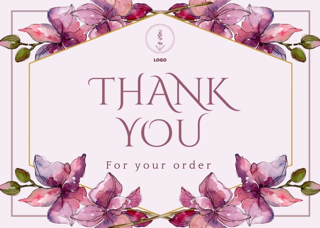 Thank You Message with Pink Watercolor Flowers Postcard 5x7in – шаблон для дизайна