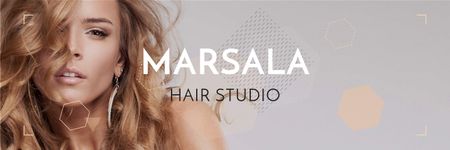 Hair Studio Ad Woman with Blonde Hair Twitter Design Template