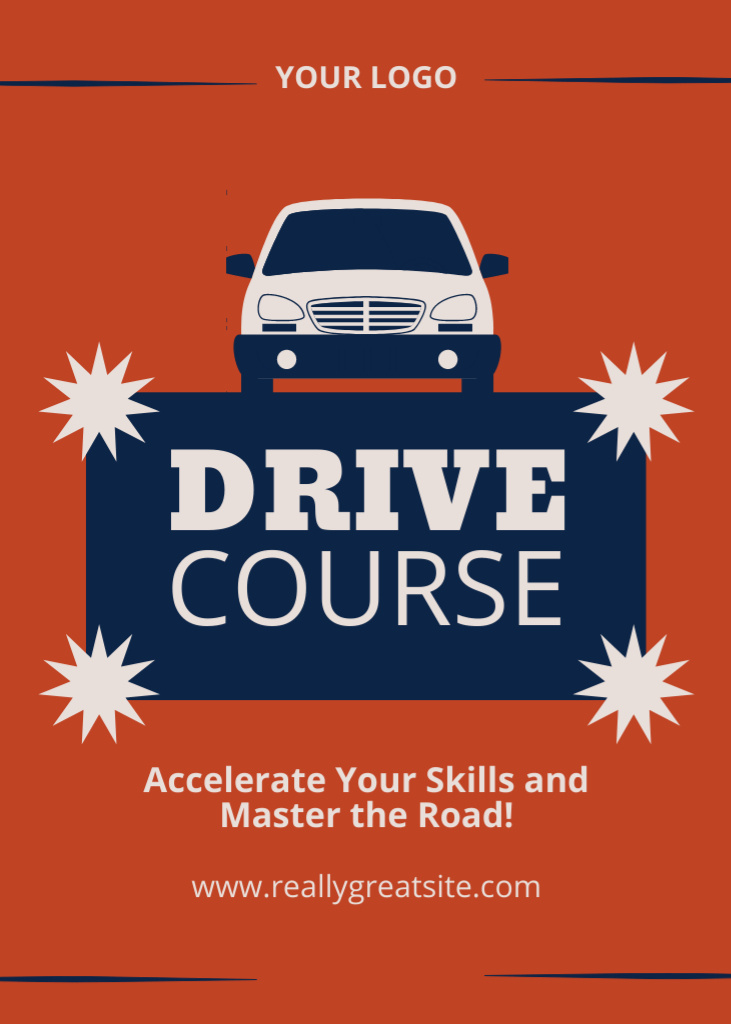 Thorough Auto Driving Course At School In Orange Flayerデザインテンプレート