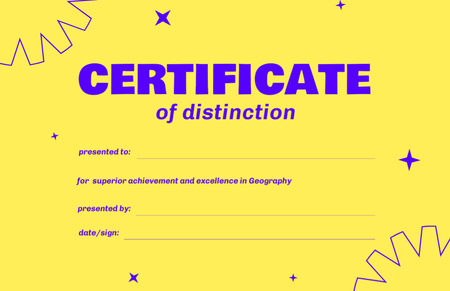 Plantilla de diseño de premio distinción sobre amarillo Certificate 5.5x8.5in 