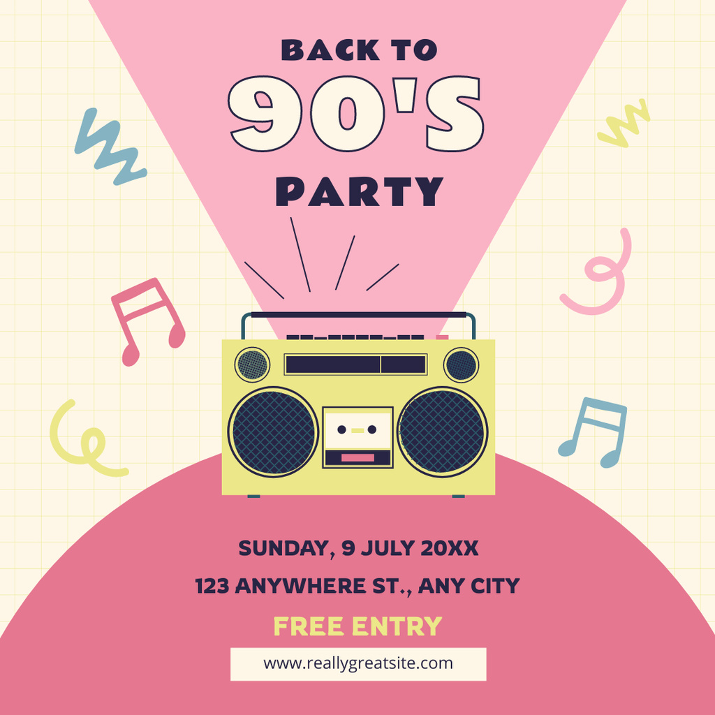 Designvorlage 90s Style Party with Tape Recorder für Instagram