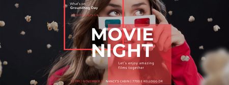 Plantilla de diseño de Evento de noche de cine con mujer con gafas Facebook cover 
