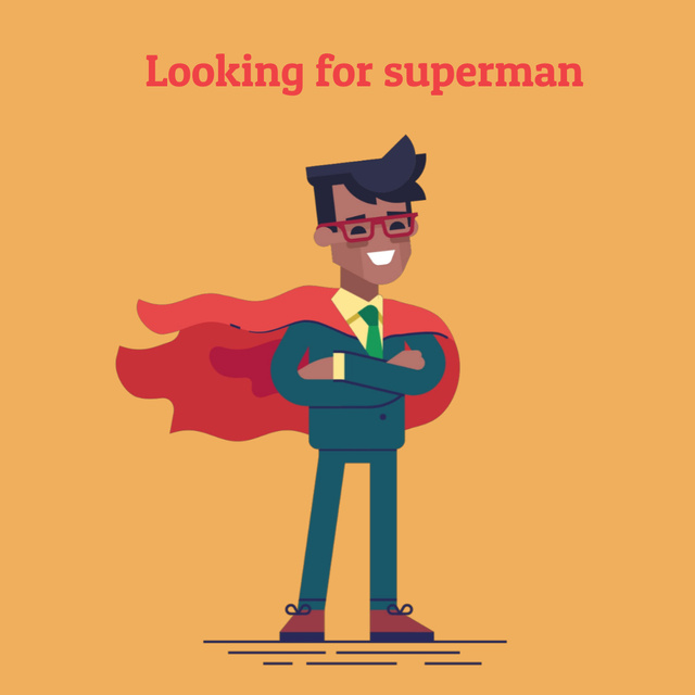Modèle de visuel Recruitment Announcement with Businessman in Waving Red Cape - Animated Post