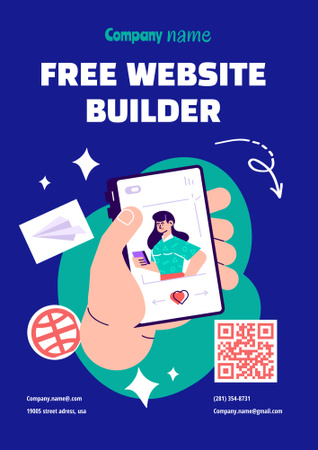 Advertising Free Website Builder with Digital Icon Poster B2 Design Template