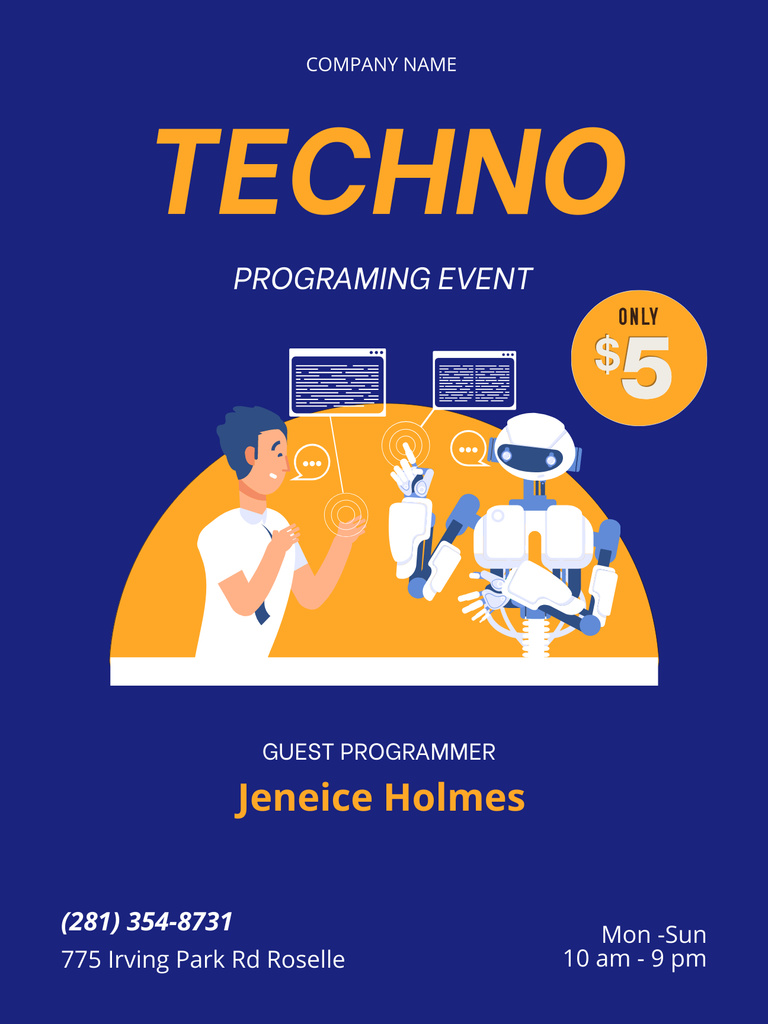Techno Programming Event Announcement Poster US tervezősablon