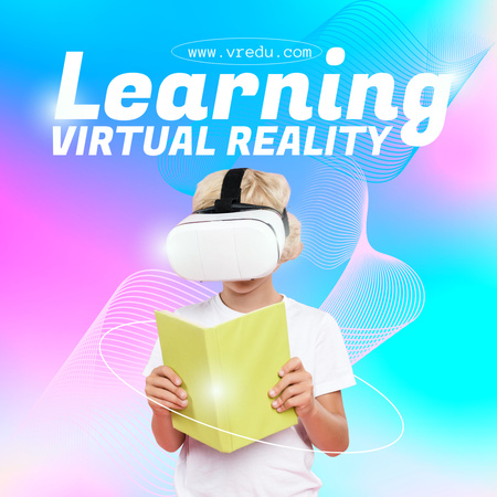 Boy Studying with Virtual Reality Glasses Instagram Design Template