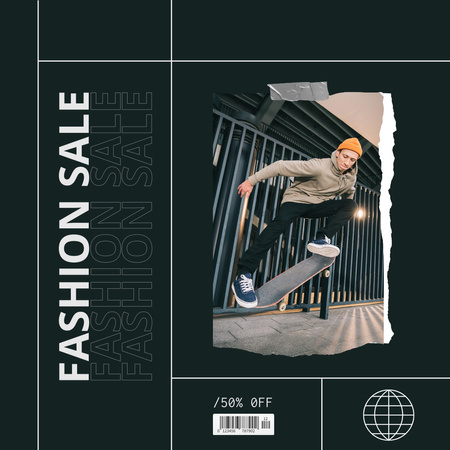 Template di design Fashion Ad with Stylish Guy on Skateboard Instagram