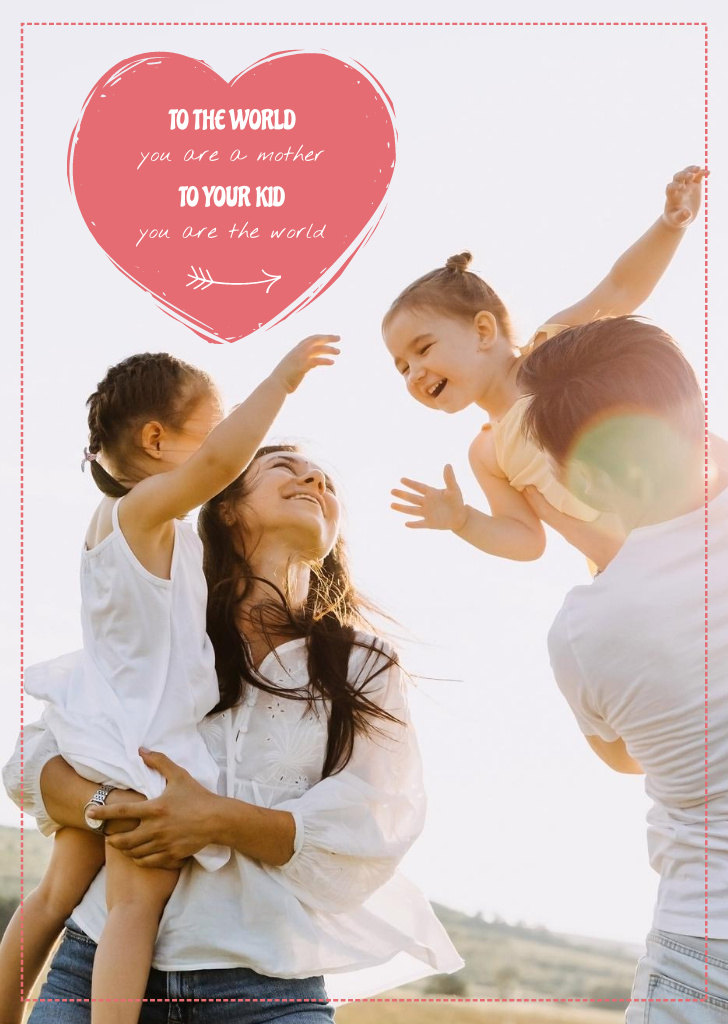 Mother And Father With Kids On Mother's Day Postcard A6 Vertical – шаблон для дизайну