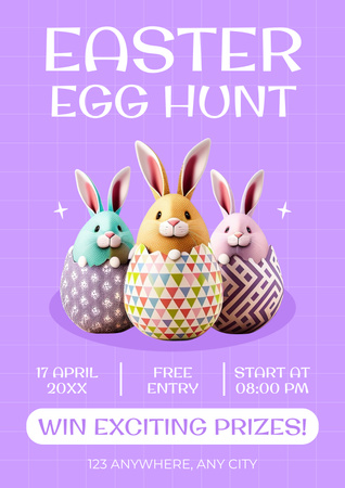 Easter Egg Hunt Announcement with Rabbits in Decorated Eggs Poster Design Template