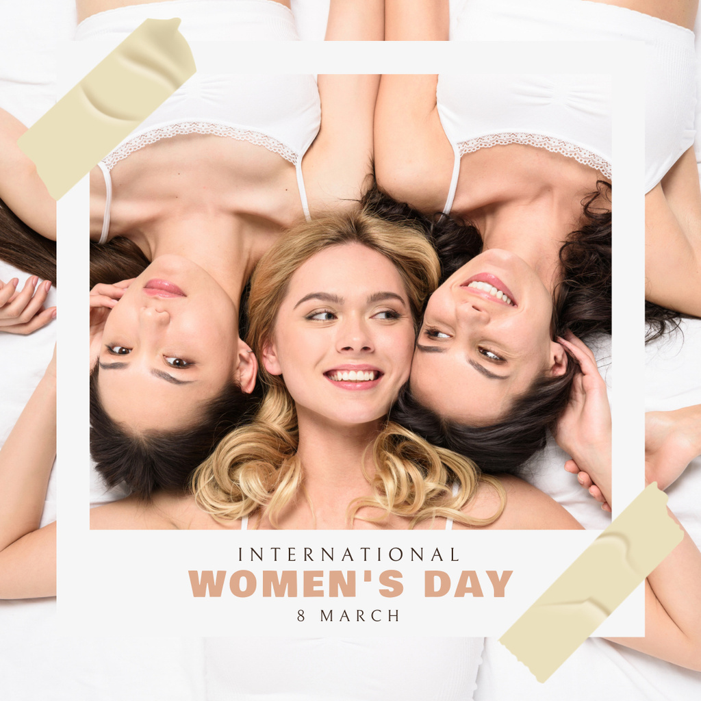 International Women's Day Celebration with Smiling Women Instagram Modelo de Design