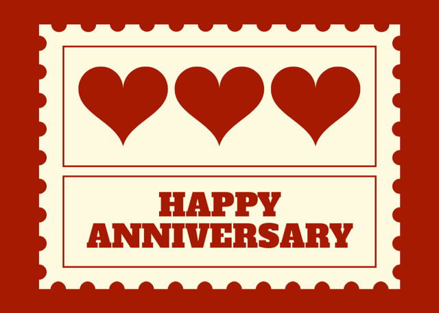 Happy Anniversary Greetings with Red Hearts Postcard 5x7in Design Template