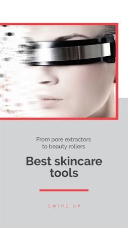 Plantilla de diseño de Skincare Tools Ad with Woman in Smart Glasses Instagram Story 
