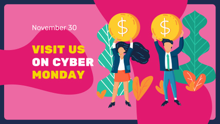 Cyber Monday Announcement with People holding Coins FB event cover Design Template