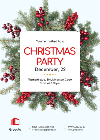 Christmas Party Invitation Frame with Wreath Invitation Design Template
