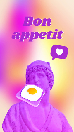Funny Illustration of Antique Statue and Fried Egg Instagram Video Story Design Template