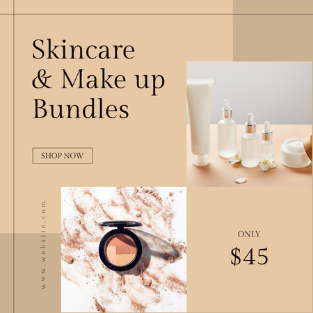 Bőrápoló és sminkcsomagok akciós ajánlata bézs színben Instagram tervezősablon