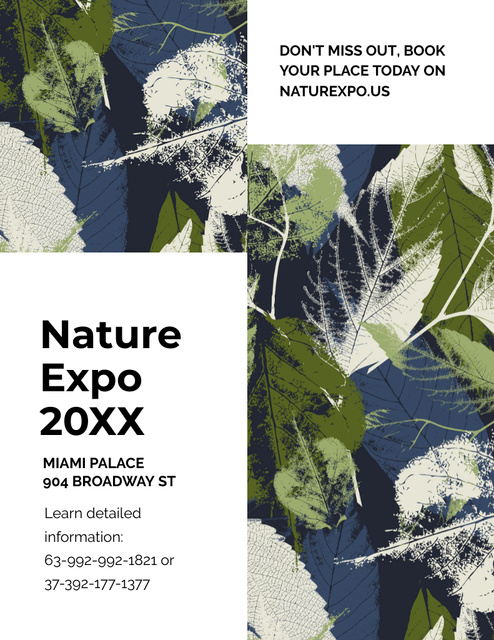 Nature Exposition Announcement with Illustration of Leaves Flyer 8.5x11in Tasarım Şablonu