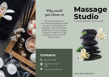 Massage Studio Advertisement with Zen Stones Brochure tervezősablon
