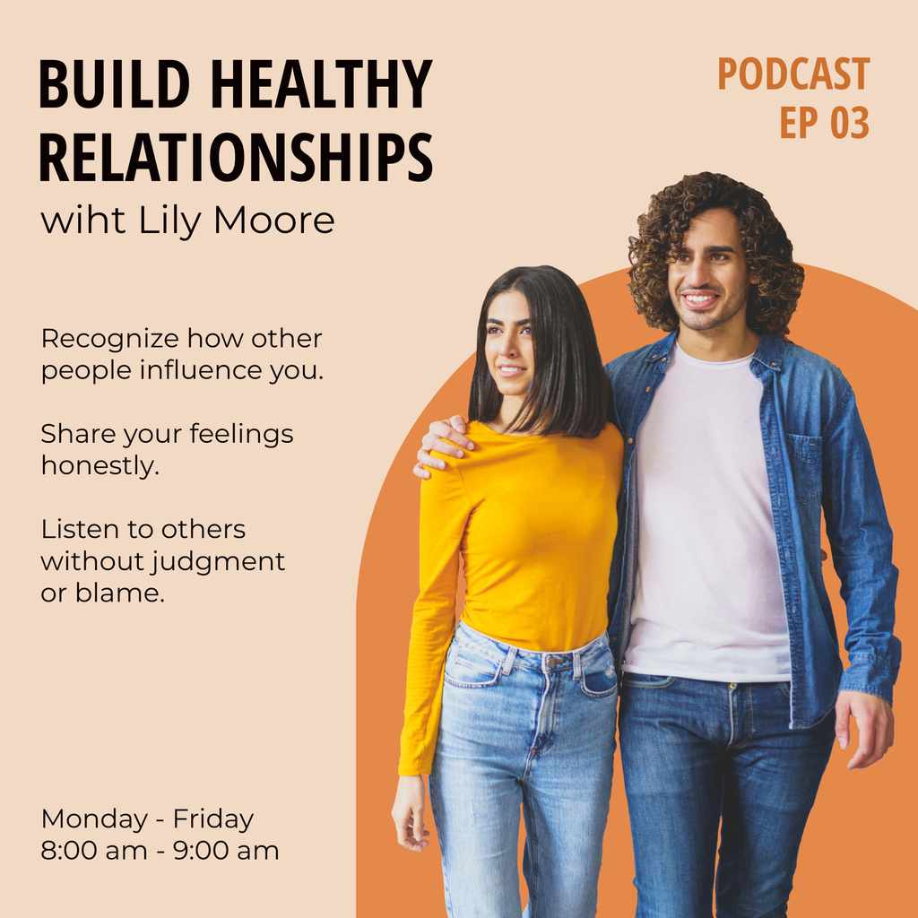 Designvorlage Building Healthy Relationship with Happy Couple für Podcast Cover