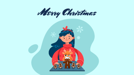 クリスマスのジンジャークッキーを持つ女の子 Full HD videoデザインテンプレート