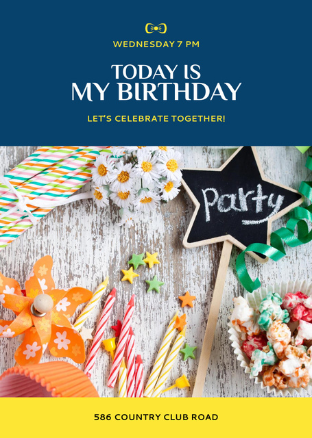Colorful Birthday Party Announcement Postcard A6 Vertical Design Template