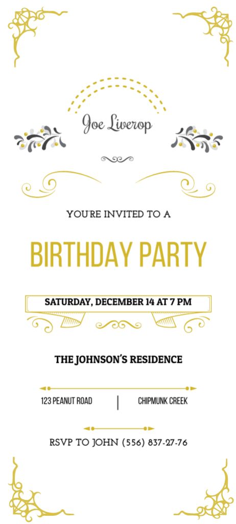 Birthday Party Announcement With Decorations Invitation 9.5x21cm Design Template