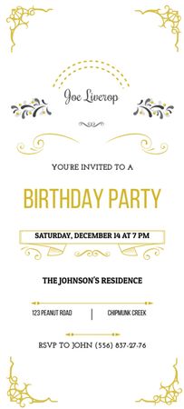 Birthday Party Announcement With Decorations Invitation 9.5x21cm Design Template